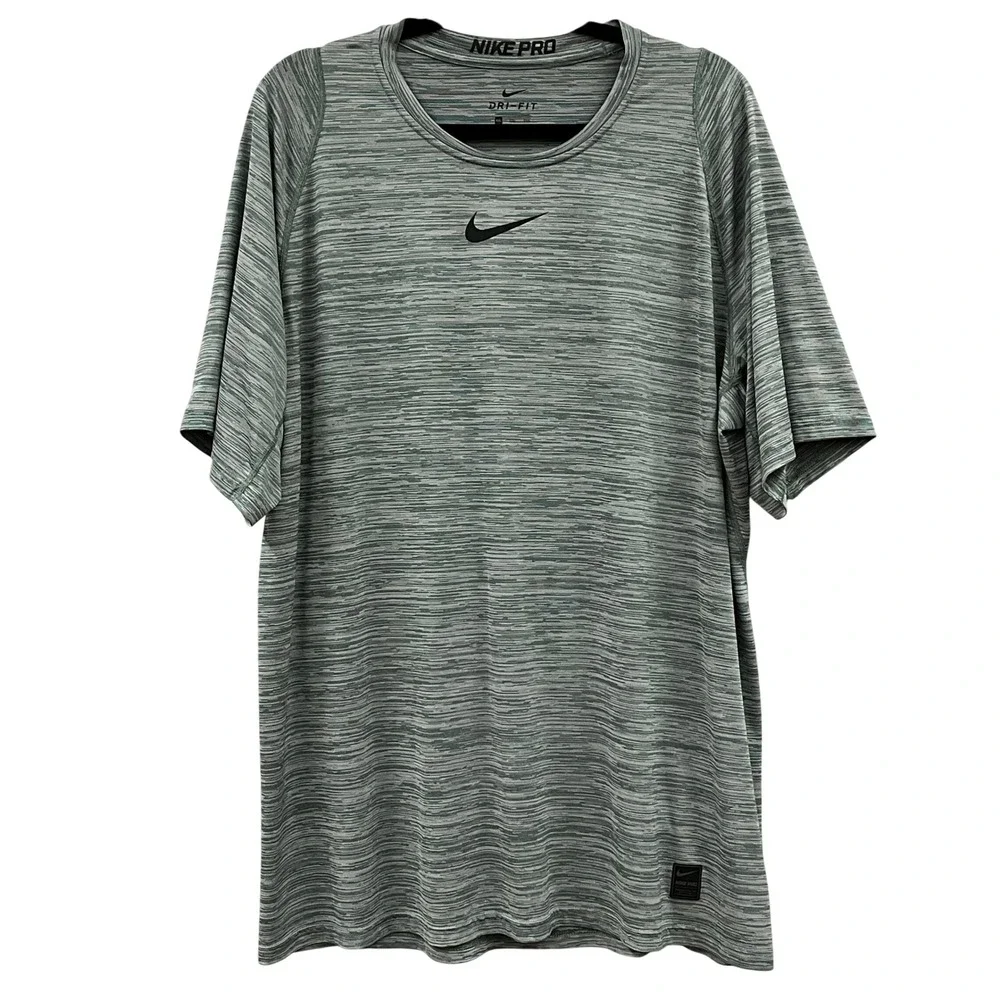 Nike Pro Dri-FIT Shirt Men XXL Grey Green Space Dye Center Swoosh Tee‎ 859216